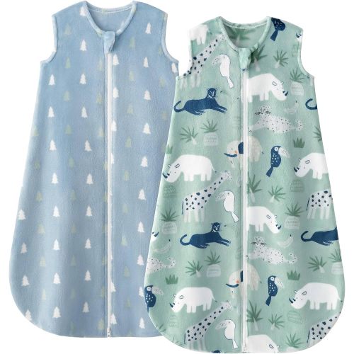 Yoofoss Fleece Baby Sleep Sack 2 Pack 1.5 Tog Baby Wearable Blanket with 2-Way Zipper