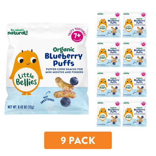 Little Bellies Organic Blueberry Puffs, Baby & Toddler Puff Snack, Age 7+ Months, 0.42 oz Bag (9 Pack)
