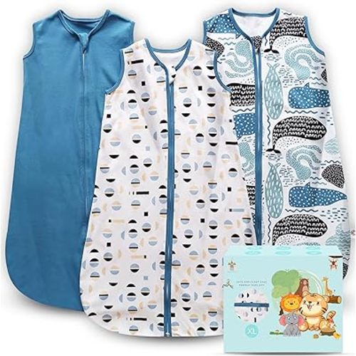 Cute Castle Baby Sleep Sack 18-24 Months - Lightweight 100% Cotton 2-Way Zipper TOG 0.5 Infant Wearable Blanket, Newborn Essentials Toddler Sleep Clothes (3 Pack Blue)
