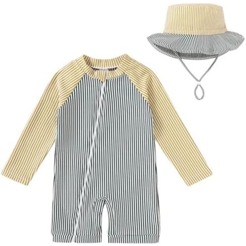 YOUNGER TREE Baby Boys Swimsuit Toddler One Piece Zipper Bathing Suit Long Sleeve Rash Guard Swimwear Sunsuit