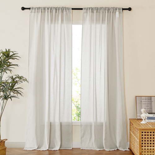 NICETOWN Natural Sheer Linen Curtains for Dining Room, Rod Pocket & Back Tab Privacy Vertical Window Drapes with Light Filtering for Living Room, 52"x 95", 2 Panels