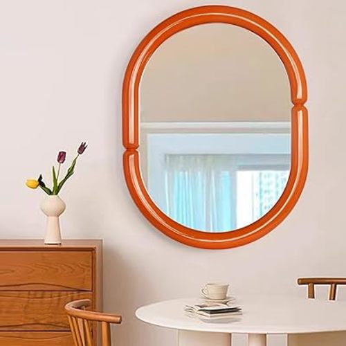 Futuristic Modern Fashion Contemporary Bagel Shape Creative Wall Decoration Hanging Wall Mirror with Candy Color (32''x23''Orange)