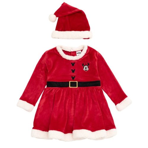 Disney Minnie Mouse Christmas Newborn Baby Girls Mrs. Clause Dress and Santa Hat Outfit Set Red / White 3-6 Months