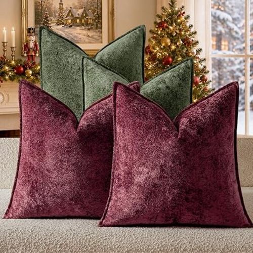 a moment Throw Pillow Covers 22X22 Inch 4 Packs,Soft Velvet Decorative Pillow Cases with 3D Ice Flower,Texture Modern Accent Cushion Covers for Sofa Couch Home Decor Classic Christmas