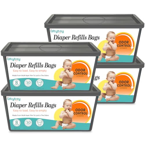 Diaper Pail Refill Bags Compatible with Diaper Genie Easy Roll Signature & Platinum Pails,4-Pack (120 Bags)