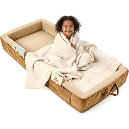 Beantown Toddler Portable Travel Bed - Foldable & Washable Floor Bed, Beige