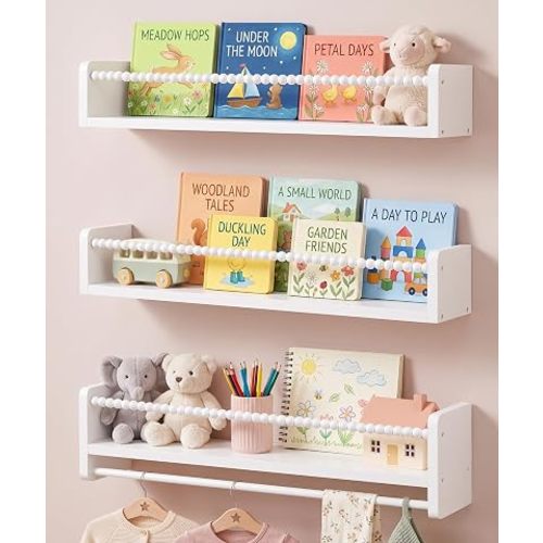 Kids Bookshelves for Wall, 23 Inch White Floating Shelf Set of 3