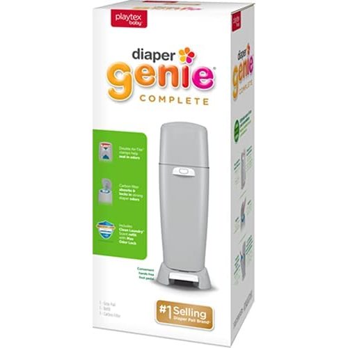 Playtex Diaper Genie Complete Pail with Built-In Odor Controlling Antimicrobial, Includes Pail and 1 Clean Laundry Scent Refill, Gray Pail