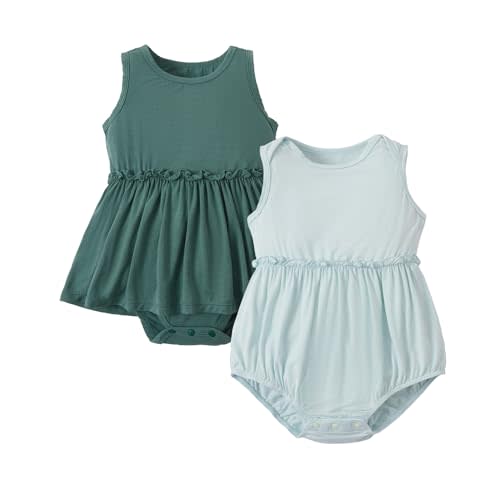 PATPAT Bamboo Baby Girl Clothes - Soft & Breathable Viscose Outfits - Sleeveless Bodysuit Dress Summer- 2 Pack Newborn Infant