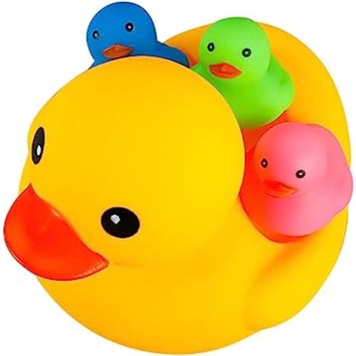Bath Duck Toys 4 Pcs Colorful Rubber Duck Family Squeak Ducks Baby Shower Toy for Toddlers Boys Girls (Colorful Duck Family)