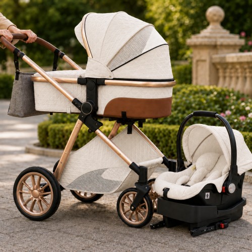 Luxury 3-in-1 Baby Stroller with Car Seat & Bassinet | Foldable Travel System