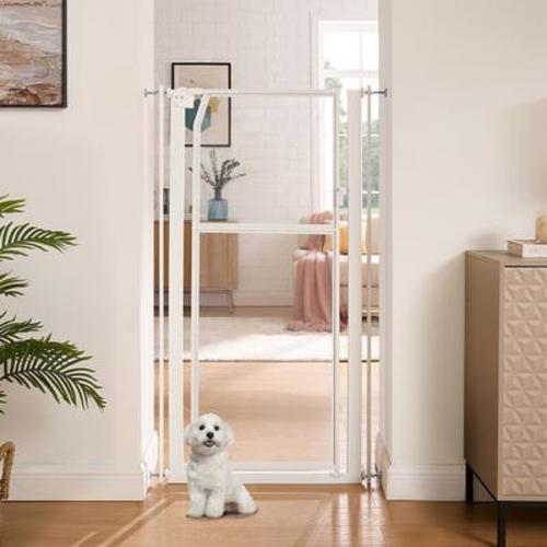 UNIPAWS Pressure Mounted Transparent Cat & Dog Gate, White, 56 x 33.5-in - Chewy.com