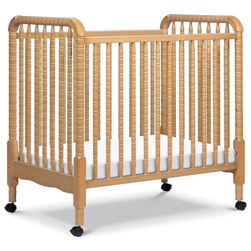 Davinci Jenny Lind 3-in-1 Convertible Mini Crib, Honey | GREENGUARD Certified Mini Crib w/ Removable Wheels, Converts to Toddler Bed & Daybed w/ 4 Adjustable Mattress Heights