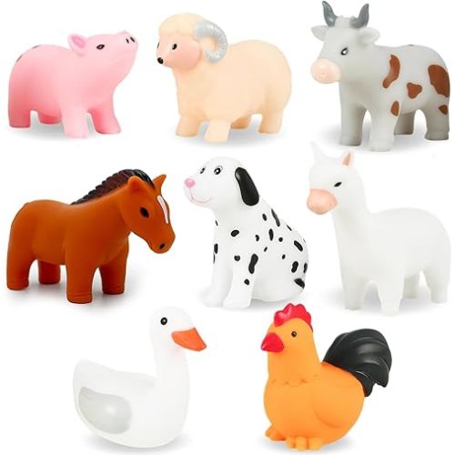 Bath Toys for Toddlers 1-3, Mould Free Kids Toddler & Baby Bath Toys for 1 2 3 Year Old Boys Girls, 8PCS Farm Animal No Hole Bathtub Water Toys with Bath Toy Storage Mesh Bag