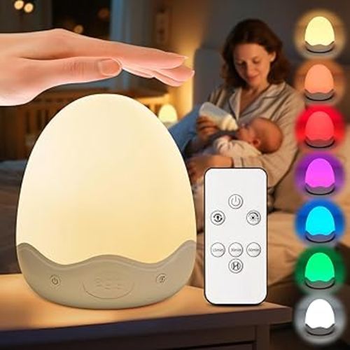 Baby Night Light for Kids,10 Brightness+10 Colors Egg Light for Nursery,Touch+Remote+3600mAh Rechargeable Egg Night Light for Baby Nursery,Warm Light for Breastfeeding 1h Timer&Portable,Newborn Gifts