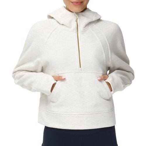 THE GYM PEOPLE Womens' Hoodies Half Zip Long Sleeve Fleece Crop Pullover Sweatshirts with Pockets Thumb Hole
