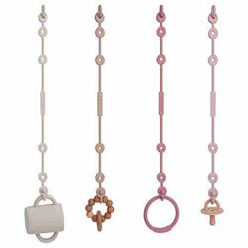 Toy Safety Straps,Silicone Pacifier Clips, Adjustable Stretchable Sippy Cup Straps for Strollers, High Chair, Cribs, Hanging Baskets, Car Seat, Shopping Trolley, 4 Pack, BPA Free