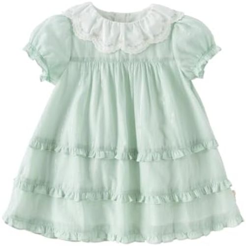 DAVE&BELLA Toddler Baby Girl Smocked Dress Short Puff Sleeve Playwear Dress