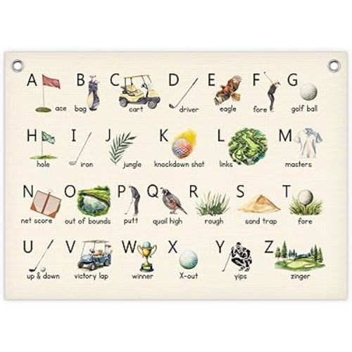 Golf Alphabet Linen Banner, Nursery Canvas Banner, Wall Hanging Banners Flags for Nursery Reading Corner Nook Classroom Library Playroom Bedroom -13