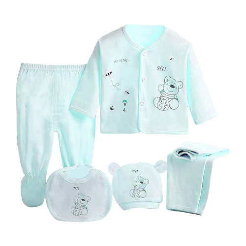 Karoyedx Fall Baby Boy Clothes 5PCS Newborn Boys Girls Baby Cotton Clothes Tops Hat Pants Suit Outfit Sets Blue Size,0-3 Months