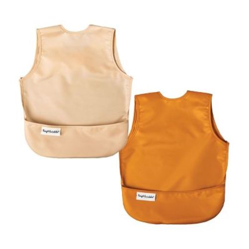 Tiny Twinkle 2-Pack Mess-Proof Apron Toddler Bib w/Tug-Proof Closure and BPA-Free (Sand Cinnamon, Small 6-24 Months)