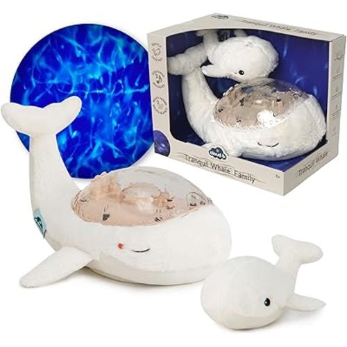 Cloud b Ocean Projector Nightlight with White Noise Soothing Sounds | Adjustable Settings and Auto-Shutoff | Tranquil Whale Family - White