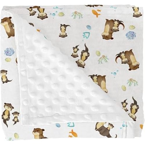 Cute Otters Family Baby Blankets for Girl Boy Sea Otters Fishes Corals Conches Soft Mink Dotted Backing Double Layer Swaddle Receiving Blanket Ocean Animals Bed Throws for Newborn Toddler Crib 30x40
