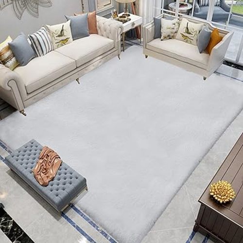 Latepis Area 6x9 Fluffy Grey Rugs Washable Faux Rabbit Fur Rug Large Fuzyy Shag Rugs for Living Room Plush Throw Bedroom Rug Shaggy Nursery Home Decor