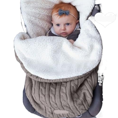 Juaugusep Baby Sleeping Bag fits Infant Newborn,Warm Baby Sleeping Bag,Winter Newborn Knit Wool Swaddling Blanket Kid Sleepsack Footmuff Stroller Knitted Sleep Nest Sack (Khaki, One Size)