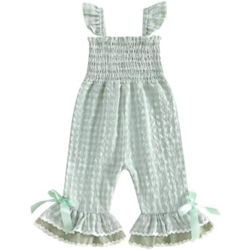 Toddler Baby Girl Summer Clothes Ruffle Sleeveless Smocked Romper One Piece Jumpsuit Suspender Pants Cute Outfit