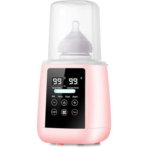 Baby Bottle Warmer, 3-in-1 Milk Warmer, Defrosts Frozen Breakmilk, LED Display, Night Light, Steam Sterilizer, Adjustable Temp, Portable, Perfect for Formula, Food Jars, Newborn (Pink)