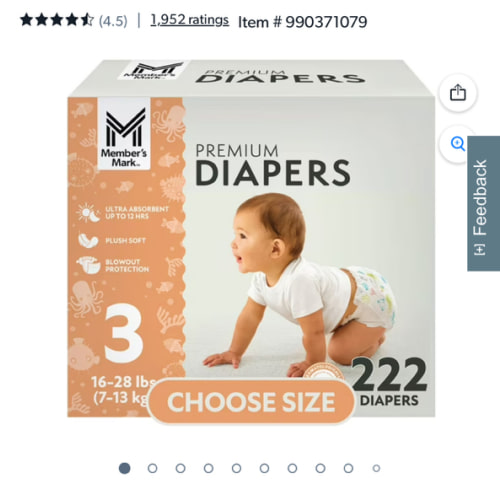 Member's Mark Premium Baby Diapers, Sizes Newborn - 8 - Samsclub.com