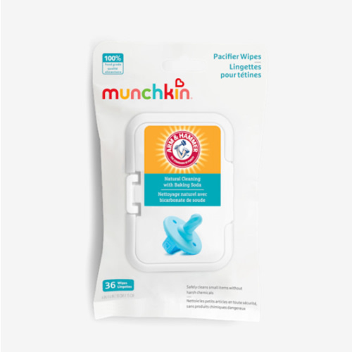 Munchkin Arm & Hammer Pacifier Wipes - Safely Cleans Breast Pump Parts and Feeding Essentials for Baby and Toddler, 1 Pack, 36 Wipes