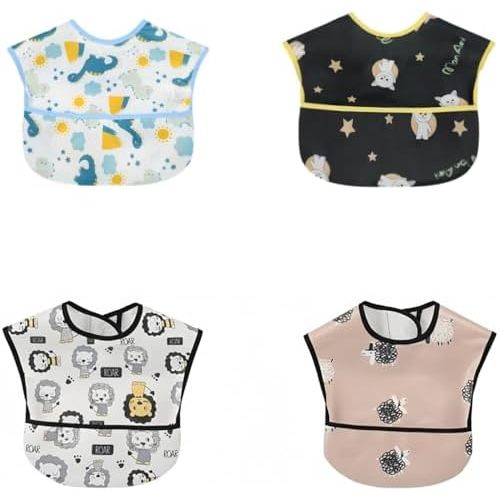 Baby bibs Waterproof Toddler bib - Feeding bib with Pocket for Infant Boy Girl Washable 6-36M