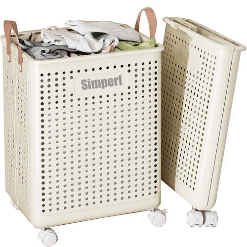 Simperf Collapsible Laundry Basket with Wheels and Handle, 70L Plastic Foldable Laundry Hamper, Versatile Portable Storage Basket, Durable and Practical for Laundry and Bathroom