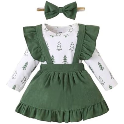 Willow Dance Newborn Baby Girl Clothes Toddler Long Sleeve Christmas Romper Top Ruffle Skirt Overall Dress and Headband