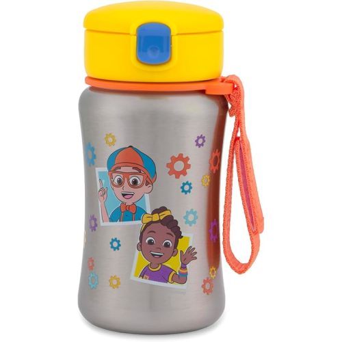 Skip Hop x Blippi & Meekah Toddler Stainless Steel Water Bottle, BPA-Free Toddler Water Bottle with Pop-Up Lid & Flexible Straw Holds 12oz. Age 12m+