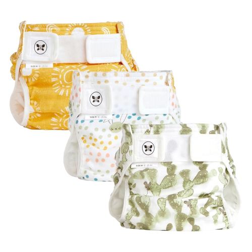 Honest Hybrid Cloth Diaper Covers with Pocket-Sling, Medium (12-25 Pound), Stops Nighttime Leaks, Use with Boosties Disposable or Reusable Insert, 3 Pack of Cotton Muslin Covers