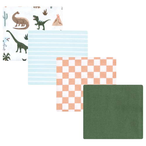 Luvable Friends Hudson Baby Flannel Receiving Blankets 4pk, Dinosaur Green