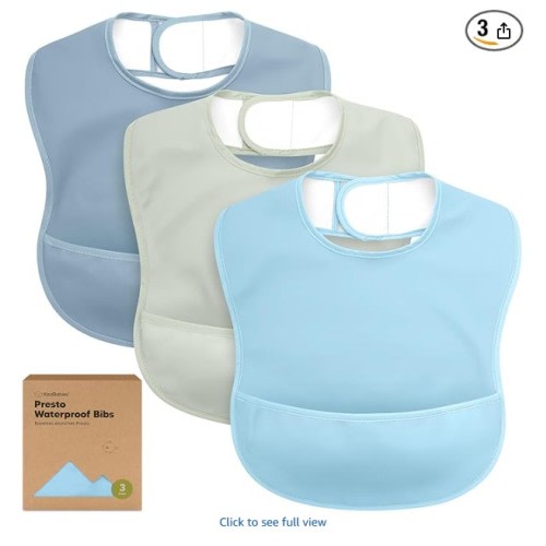 KeaBabies 3-Pack Waterproof Baby Bibs for Eating - Lightweight Toddler Feeding Bibs with Large Food Catcher, Mess Proof, Food-Grade Baby Eating Essentials, Easy to Put On & Clean (Ocean)