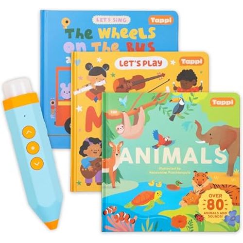 Tappi Interactive Books: Starter Set with 3 Books + Audio Pen, Ages 0-6+, Educational Learning Toy for Toddlers, Screen-Free Stories Music & Games
