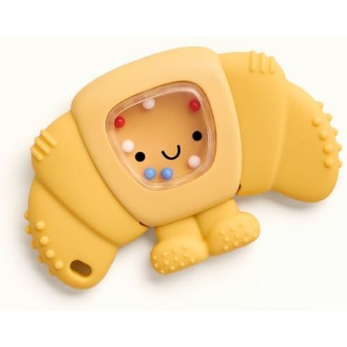 Itzy Ritzy Silicone Rattle Teether, Baby Teething Toy w/Rattle (Croissant)