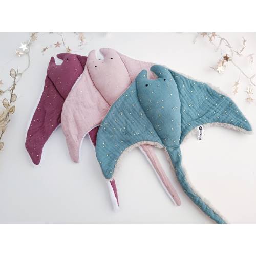 MANTA RAY Baby Comforters, STINGRAY Animal Lovey, Double Gauze Cotton Ocean Toy, Cuddle Soft Sea Animal, Doudou Stingray, Baby Shower Gift