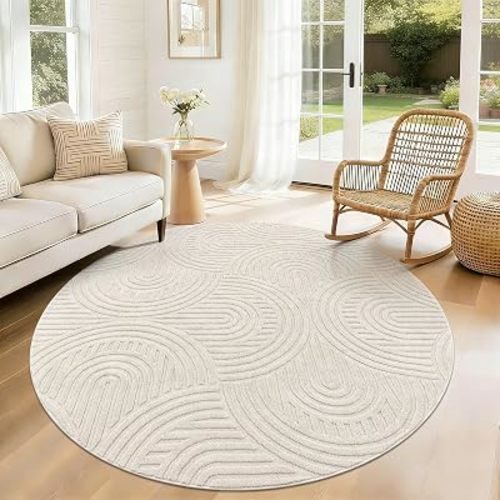 Pauwer Area Rugs for Living Room 6ft, Non Slip Washable Modern Rug, Beige