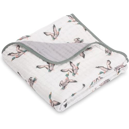 LollyBanks Muslin Baby Blanket 100% Organic Cotton, Muslin Quilt Lightweight, Toddler Blanket for Boys and Girls, 6 Layers Baby Blankets 47"x 47", Soft Nursery Receiving Blankets (Duck Print)