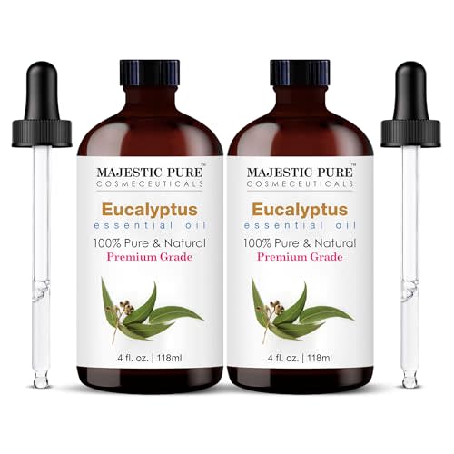 Majestic Pure Eucalyptus Essential Oil for Diffuser - 4 Fl Oz (Pack of 2) | 100% Natural Essentials Oils for home fragrance, diffuser use, massage, DIY candles, DIY soaps, Aromatherapy