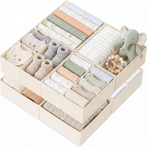 Drawer Organizer, 14 Pack Foldable Wardrobe Organizer Fabric Clothes Organizer, Underwear Organizer Storage Bins for Socks, Bra, Closet Dresser Bedroom Nursery Dorm