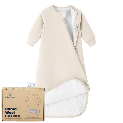 KaiyaBaby Organic Cotton Baby Sleep Sack, Long Sleeve 2.5 TOG, 0-6M | Safe Sleep Design, Soft Warm Sleep, GOTS Certified, Organic Cotton & Camel Wool Filling, Temp Sensing Sticker, Two-Way Zipper