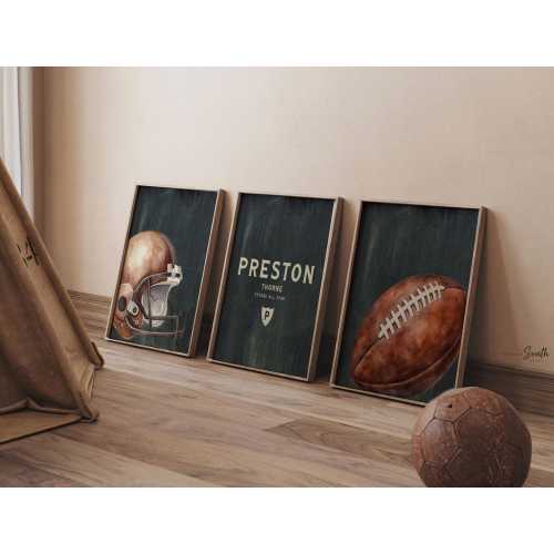 Personalized Football Nursery Art: Vintage Sports Prints, Boys Room Decor