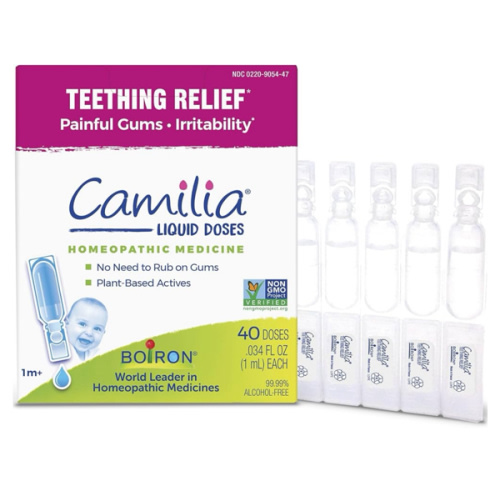 Boiron Camilia Teething Drops for Daytime and Nighttime Relief of Painful or Swollen Gums and Irritability in Babies - 40 Liquid Droppers Bundled in 8 separate packs of 5